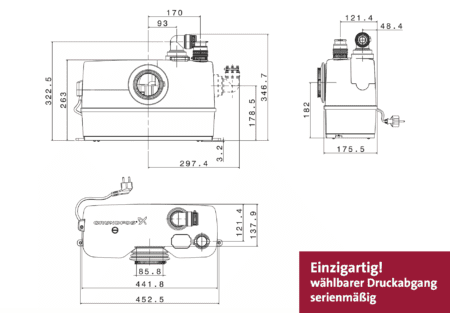 Grundfos Sololift 2 WC-1 Kleinhebeanlage Maße